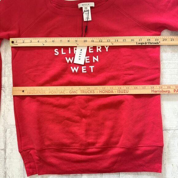 NWT MILLY Slippery When Wet Fleece Sweatshirt Crewneck Cotton Pullover Sz PS - Picture 7 of 9